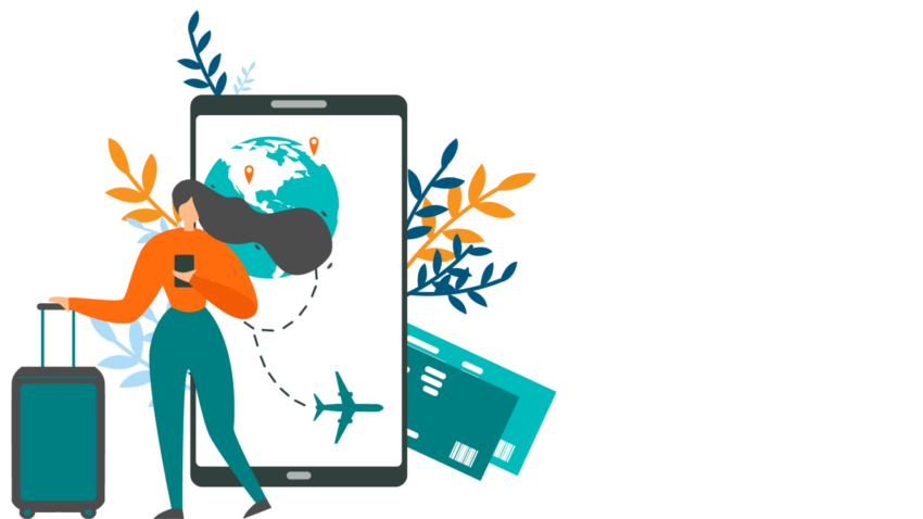 Illustration of women booking a flight online